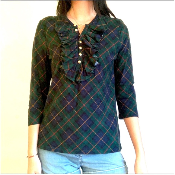 Ralph Lauren Green Tartan Ruffle Shirt Size Large NWT - Picture 3 of 9